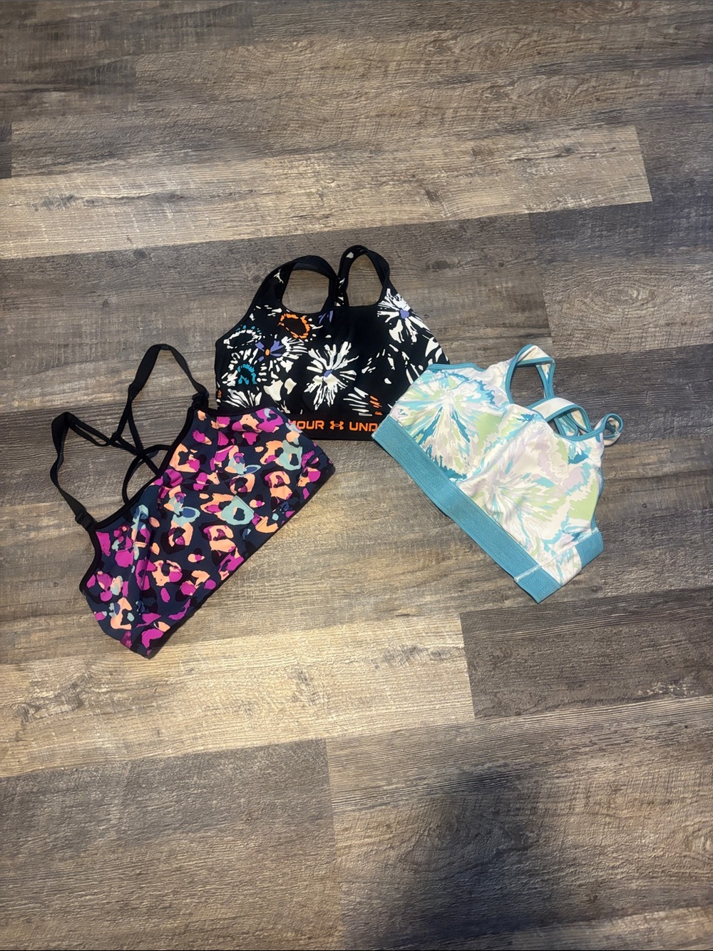 Under Armour Trio Sports Bras — Black, Pink, Teal